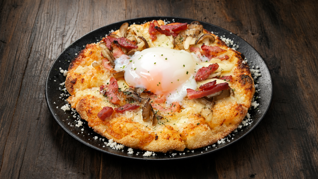ベーコンとキノコの明太チーズピザ
Mushroom & Bacon Mentaiko Cheese Pizza